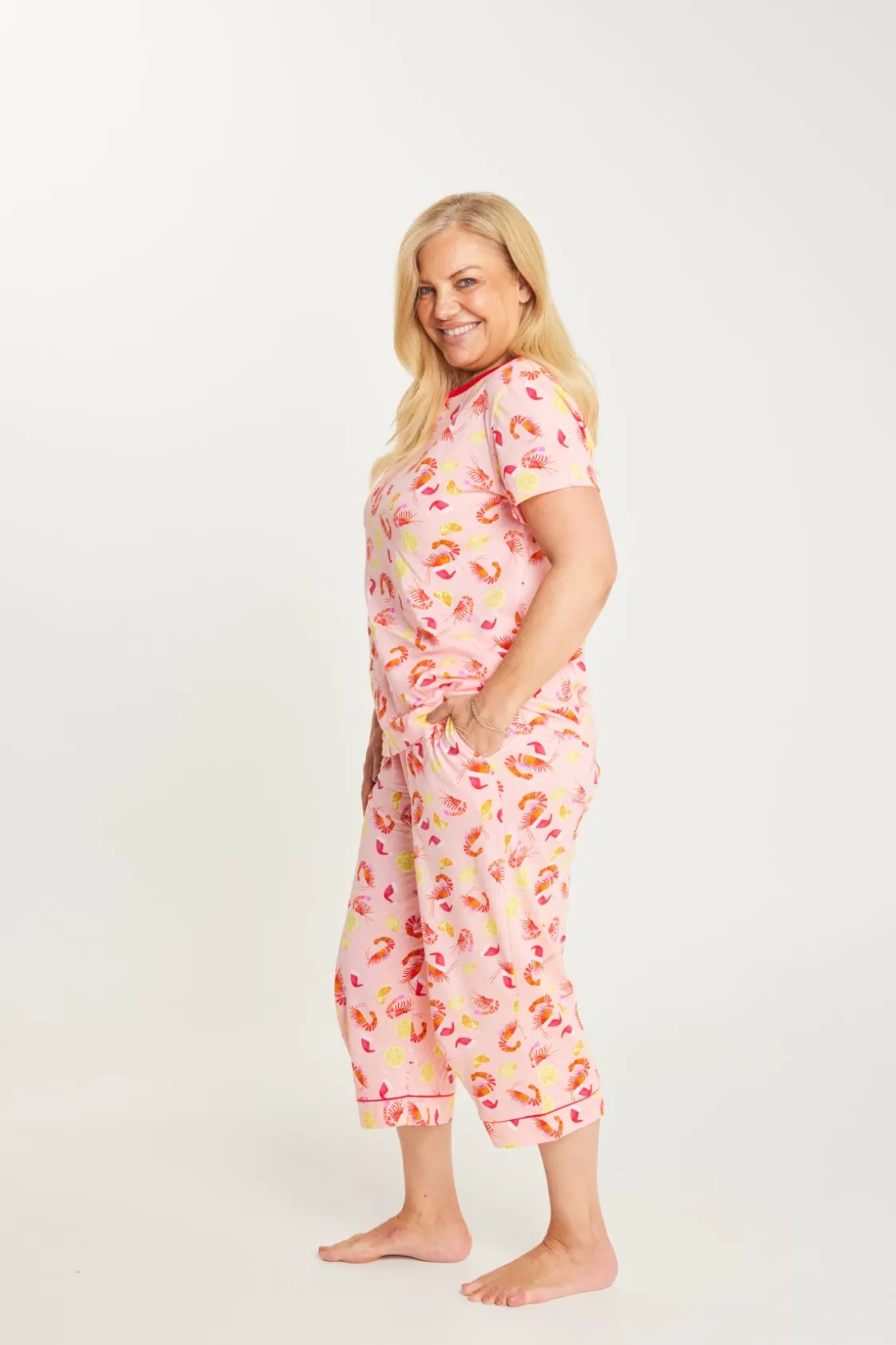 CACHIA Shrimp on the Barbie - Peach Womens 3/4 Pant Set Best Sale