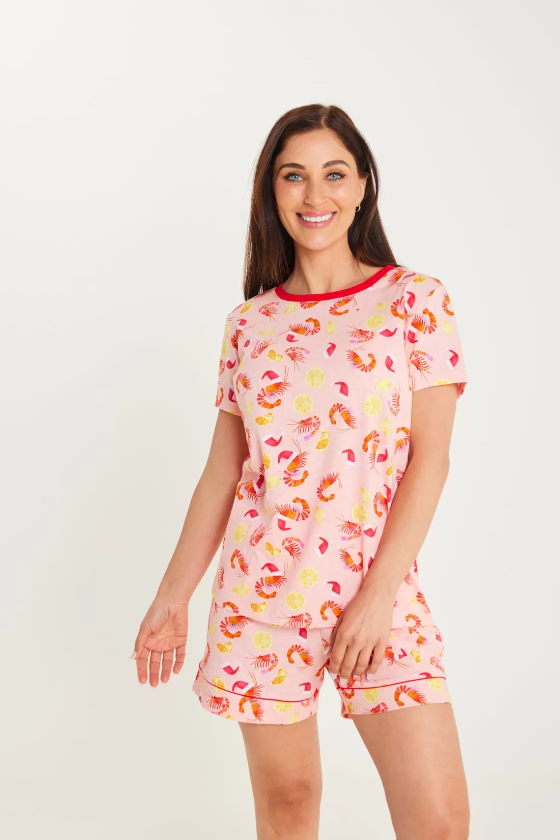 CACHIA Shrimp on the Barbie - Peach Womens Short Set Shop