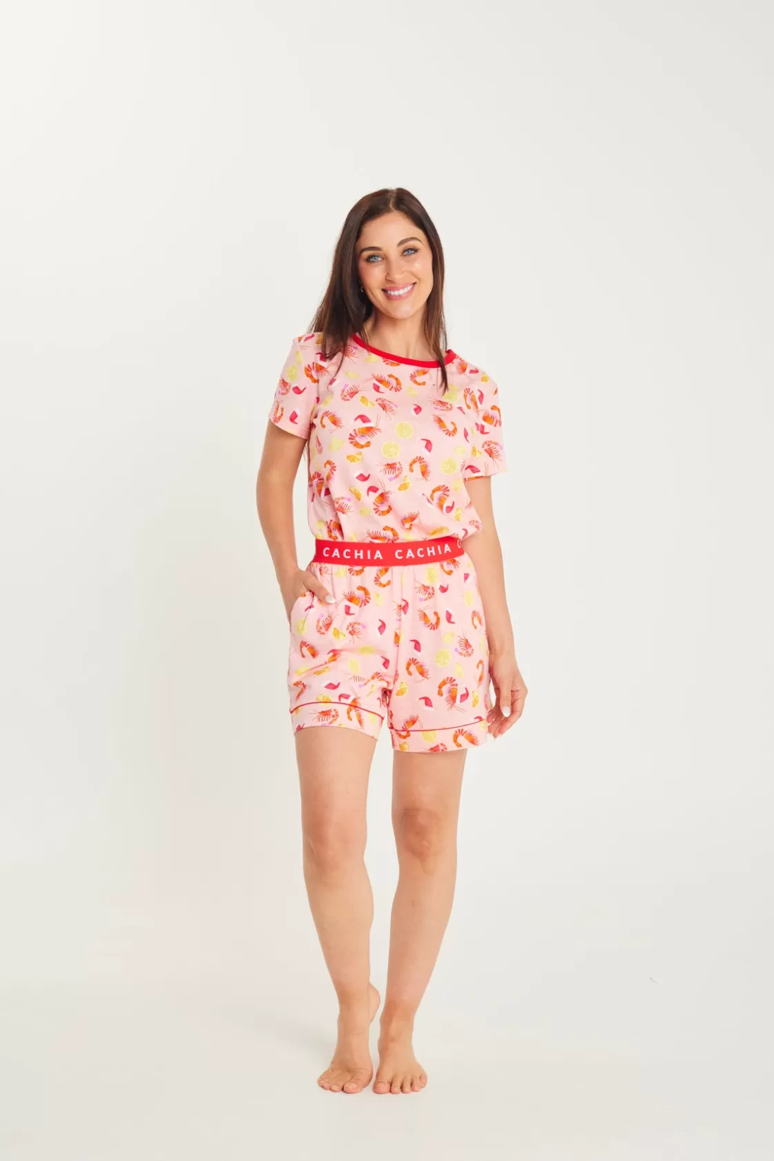 CACHIA Shrimp on the Barbie - Peach Womens Short Set Shop